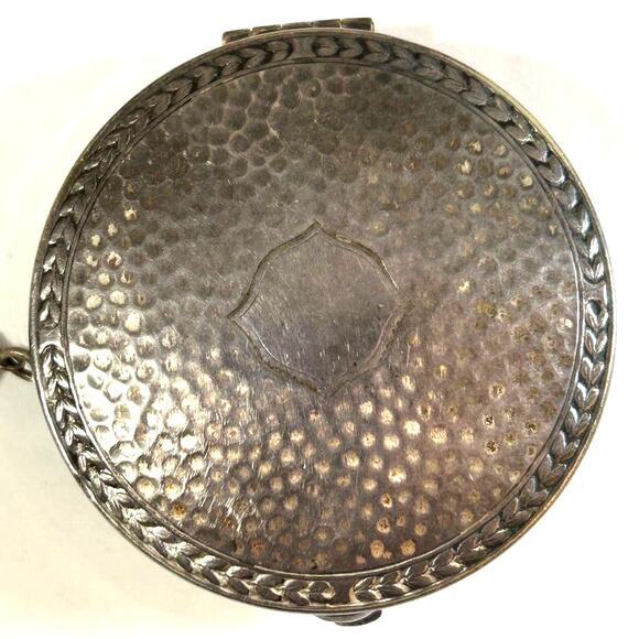 Vintage Silver Plated Powder Box With Wrist Strap - Picture 1 of 12